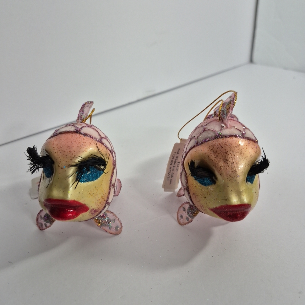 Regal International Ornaments Christmas Pink Kiss Fish Lot Of 2